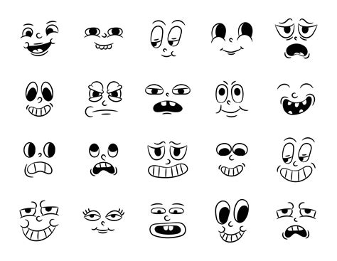 Collection Of Old Retro Traditional Cartoon Animation Vintage Faces Of