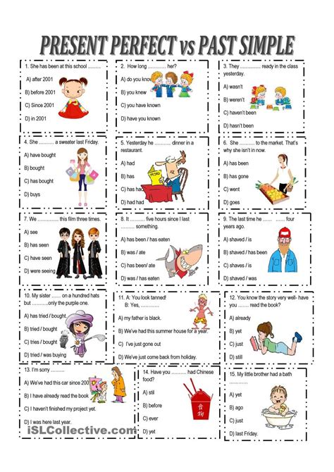 Present Perfect Vs Past Simple English Esl Worksheets For Distance F