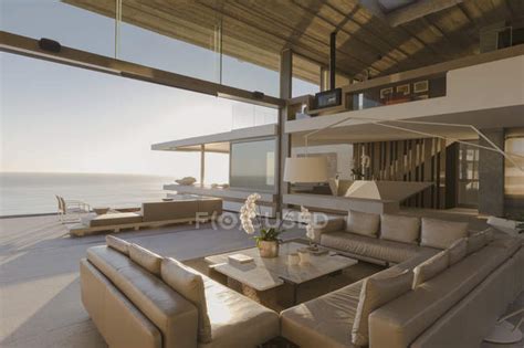 Sunny Modern Luxury Home Showcase Interior Living Room Open To Ocean
