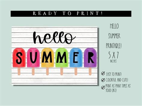 An Ice Cream Popsicle With The Words Hello Summer On It Ready To Print