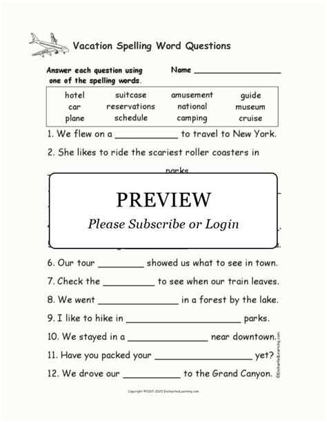 Vacation Spelling Word Questions Enchanted Learning
