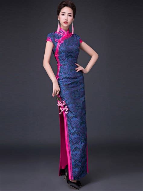 Silk Mandarin Collar Qipao Cheongsam Prom Dress With Split Chinese