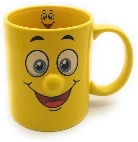 Satyam Kraft Ceramic Yellow Smiley Coffee Mugrandom Design For Kids