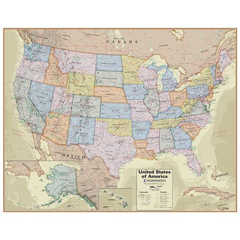 Hemispheres Boardroom Series United States Laminated Wall Map Rwphm04