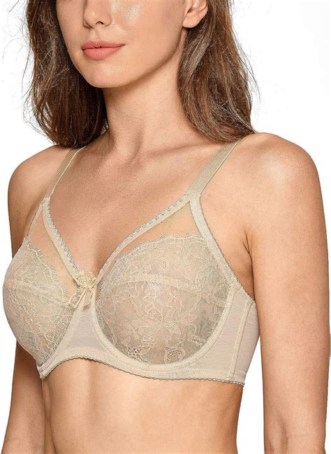 Delimira Womens Sheer Lace Unlined Full Cup Plus Size Underwire Bra