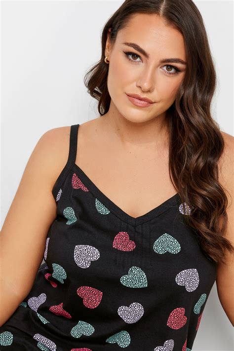 Yours Curve Plus Size Black Heart Print Pintuck Chemise Nightdress