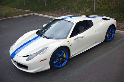 There's more after the break, including a short video showing off the spider's folding. White/Blue Ferrari 458 Italia Spider | White/Blue Ferrari 45… | Flickr - Photo Sharing!