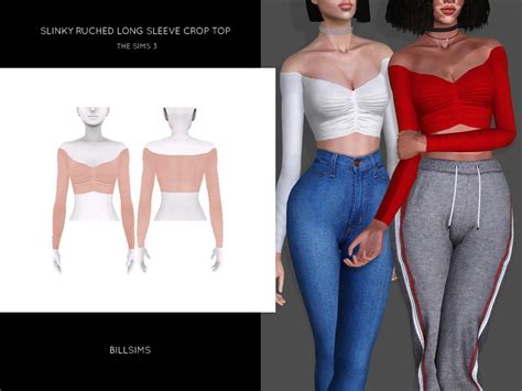 The Sims Resource Slinky Ruched Long Sleeve Crop Top