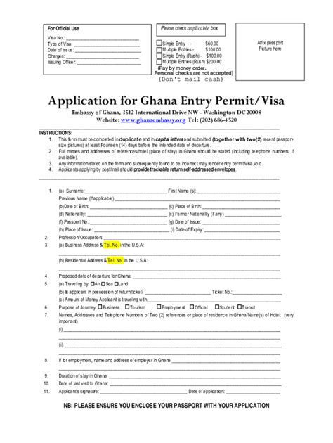 2017 Form Application For Ghana Entry Permitvisa Fill Online