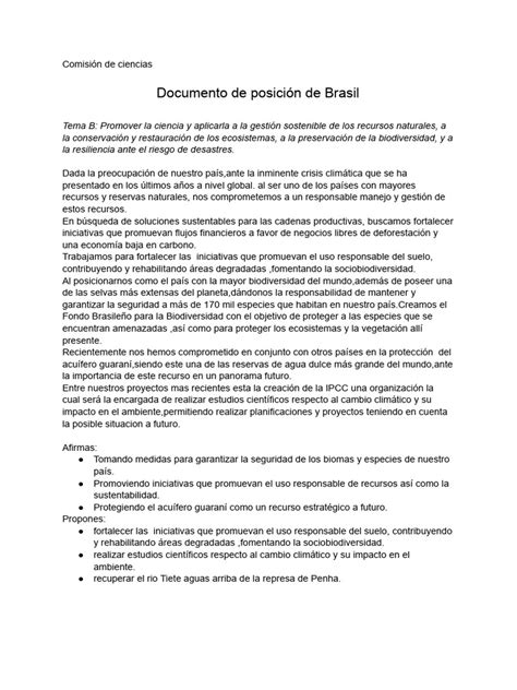 Documento De Posición Brasil C Tb Pdf Biodiversidad Sustentabilidad