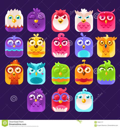 Fantasy Birds Icons Set Stock Vector Illustration Of Flat