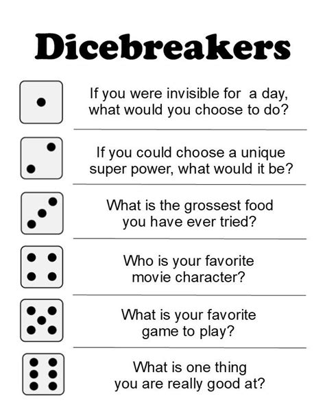 Dicebreakers An Icebreaker Activity Using Dice Most People Will Have Access To A Pair Of Dice