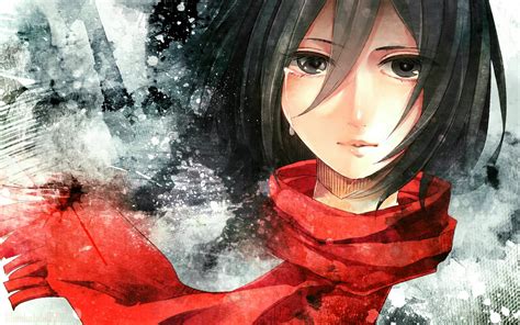 Mikasa Ackerman Anime Girl Red Scarf Crying Attack On Titan Shingeki No