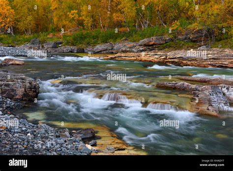 Autumn Landscape On The Abiskojakka River Abisko National Park Sweden