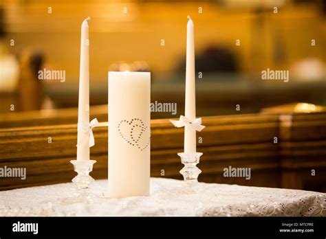 Wedding Ceremony Candles In Church To Be Lit Stock Photo Alamy