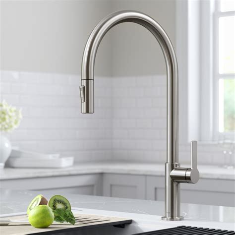Kraus Oletto High Arc Single Handle Pull Down Kitchen Faucet In Spot Free Stainless Steel