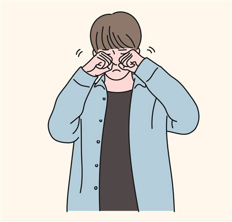 A Boy Is Rubbing His Eyes With Both Hands Hand Drawn Style Vector