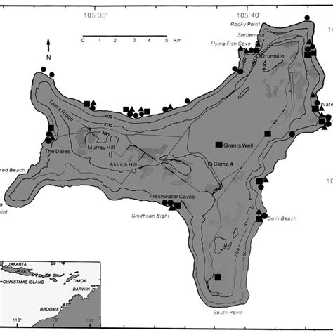 Map Of Christmas Island Showing Survey Locations Where Each Symbol