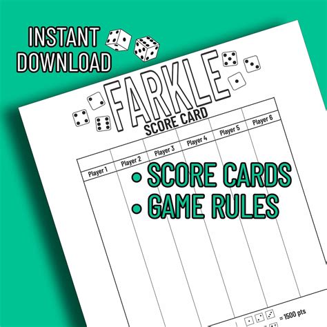 Printable Farklelawn Farkle Score Card And Instructions Digital File Etsy