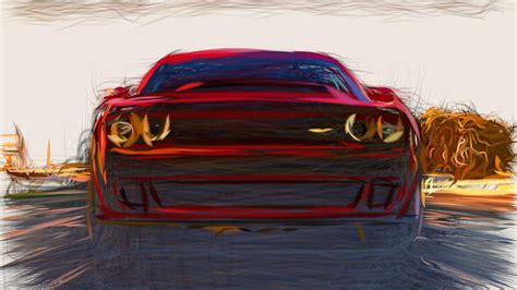 Dodge Challenger Srt Demon Drawing Digital Art By Carstoon Concept Pixels