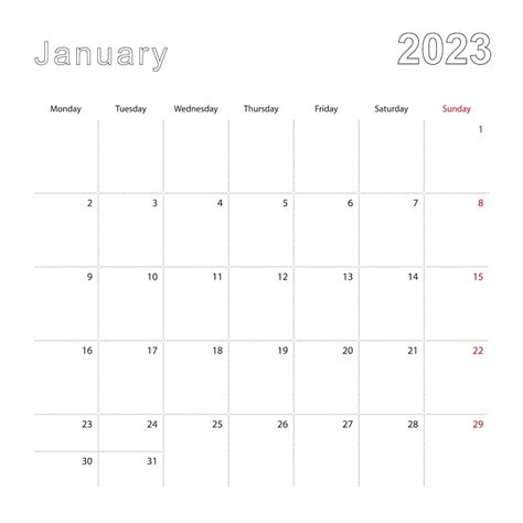 Premium Vector Simple Wall Calendar For January 2023 With Dotted