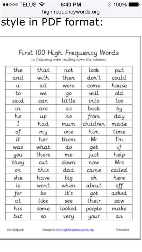 First 100 Sight Words Printable