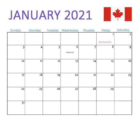 January 2021 Calendar Canada With Holidays 2021 Calendar Canada