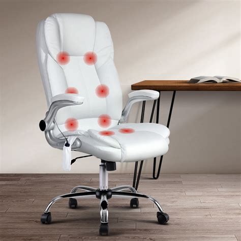 Artiss 8 Point Massage Office Chair Pu Leather White