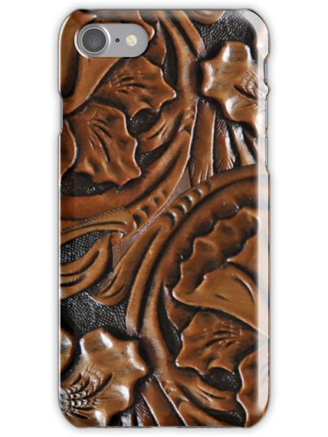 203 Faux Tooled Leather Floral Etched Brown Iphone Case And Cover By