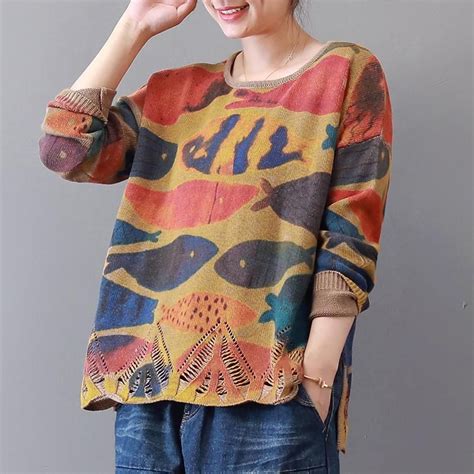 Autumn Khaki Fishes Hollow Out Sweater For Women
