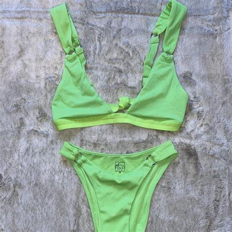 oh polly swim lime green high waisted bikini top depop