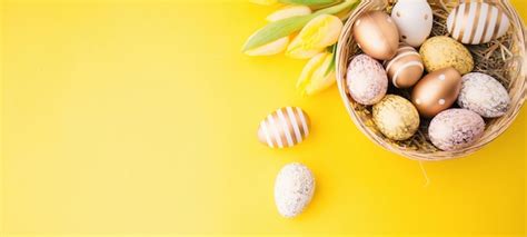 Premium Photo Easter Flat Lay Of Eggs In Nest