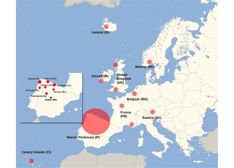 Atlantic region of Europe, showing the sampling locations. This... | Download Scientific Diagram