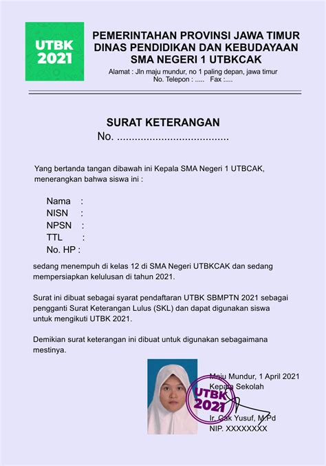 Contoh Surat Keterangan Lulus Untuk Sbmptn