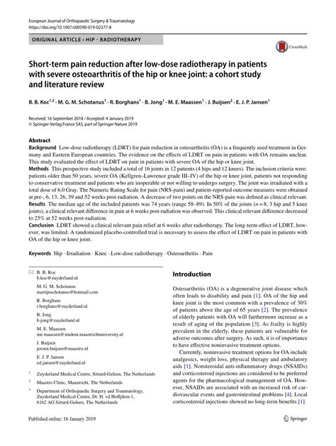Pdf Short Term Pain Reduction After Low Dose Radiotherapy In Patients