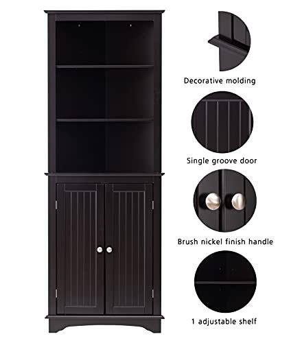 Spirich Home Tall Corner Cabinet With Two Doors And Three Tier Shelves