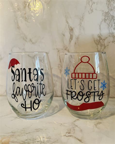 Christmas Themed Wine Glasses Wine Wine Lovers Christmas Etsy