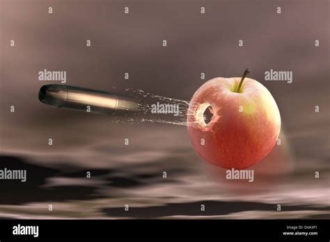 Digital Visualization Bullet Shots Through An Apple Stock Photo Alamy