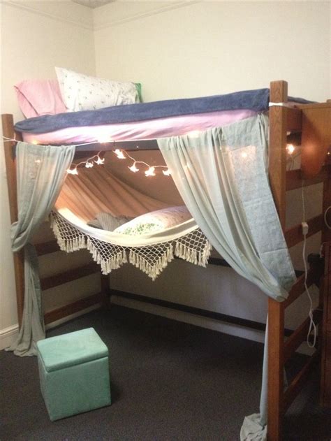 Materials due to their popularity, your options come in a variety of material construction to include tubular steel and wooden frames in many colors and designs. Dorm room: lofted bed and hammock. | College Dorm ...