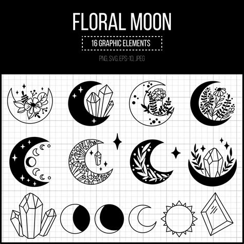 Floral Moon Svg Boho Crystal Moon Clipart Master Bundles
