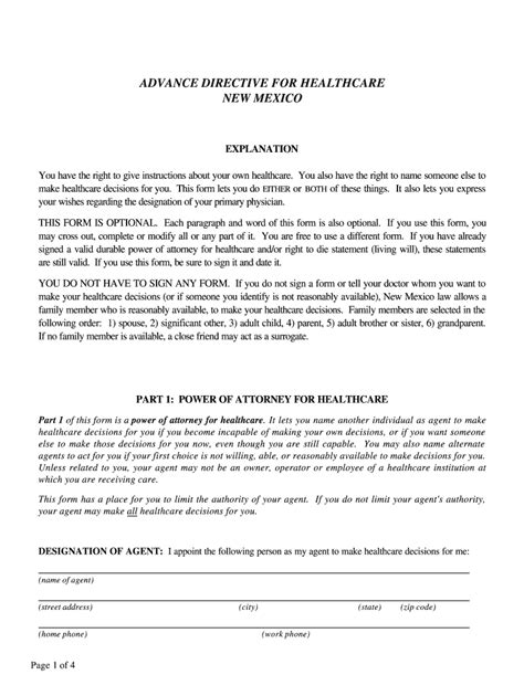 New Mexico Advance Directive Form Download The New Mexico Advance