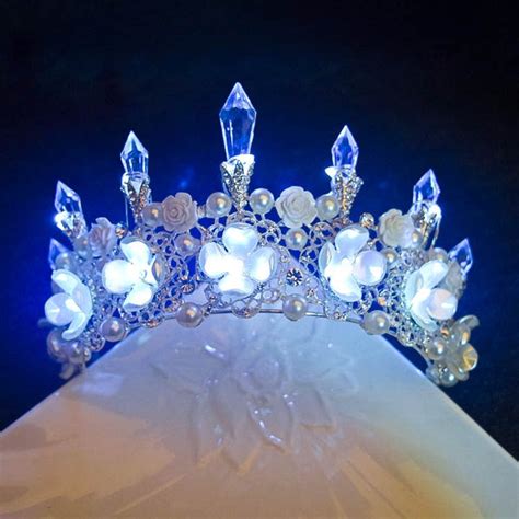Rhinestone Royal Light Up Blue Queen King Crown Menwomen Etsy Rose