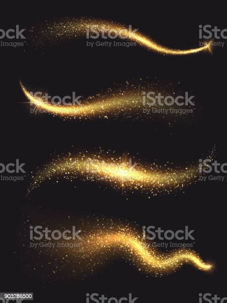 Sparkle Stardust Golden Glittering Magic Vector Waves With Gold