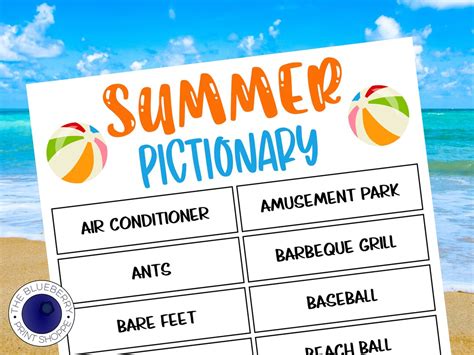 Summer Pictionary Game 104 Phrases To Draw Or Act Out Fun Activity For