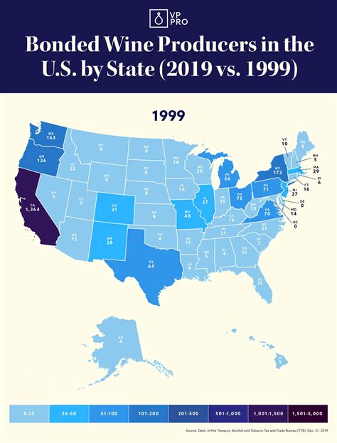 Bonded Wine Producers In The Us By State 2019 Vs 1999 Map Wine