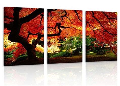 Pyradecor 3 Piece Giclee Canvas Prints Wall Art Red Maple Trees