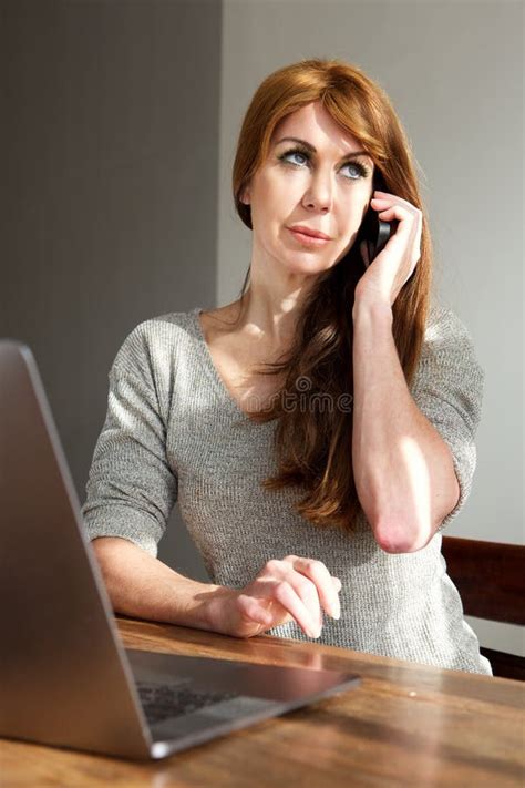 Mature Businesswoman Working From Home Stock Image Image Of Lady Pensive 116634315