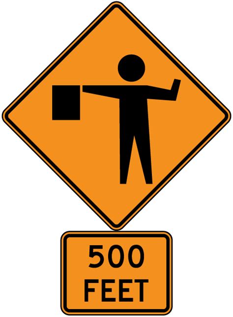 Flagger Ahead Sign Orange Road Signs And Meanings Clipart Full Size