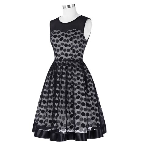 Belle Poque Retro Vintage Sleeveless Mesh Fabric Polka Dots Party Office Dress Casual Tunic