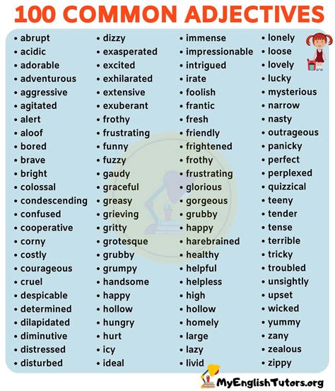 List Of Adjectives Learn 100 Useful Adjectives In English My English